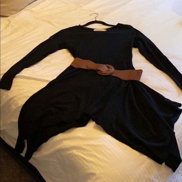Black Tunic Sweater Dress w/ Belt - Picture 1 of 4